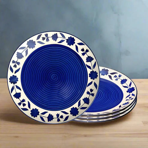 Hand-Painted Floral Ceramic Dinner Plates Set - 10 inch
