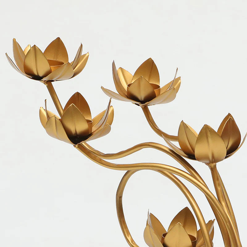 Golden Lotus Bloom Metal Showpiece & Tealight Holder
