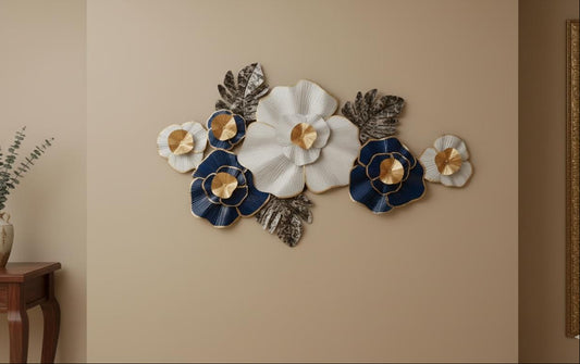 Luxe Bloom: Navy & Gold Modern Metal Floral Wall Art