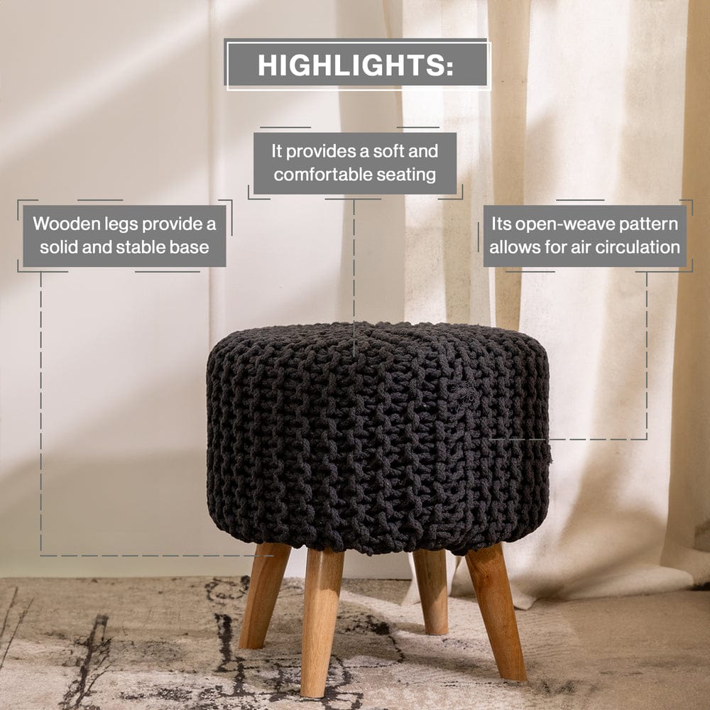 Black Dori Ottoman Stools for Living Room - Multiple Sizes