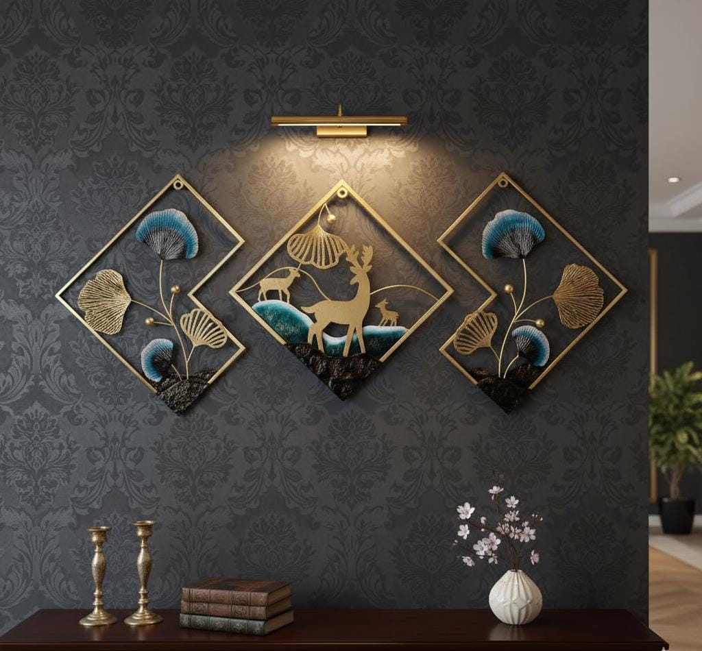 Ginkgo & Deer Serenity: 3D Nature-Inspired Wall Sculpture