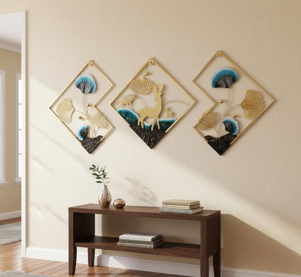 Ginkgo & Deer Serenity: 3D Nature-Inspired Wall Sculpture