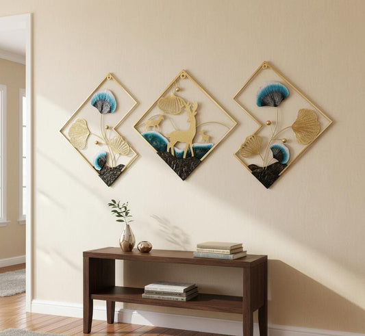 Ginkgo & Deer Serenity: 3D Nature-Inspired Wall Sculpture