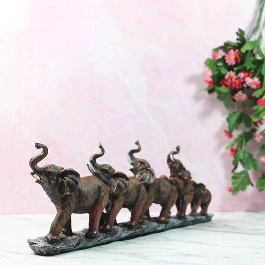 Elegant Five Elephant Statue Polyresin Artwork