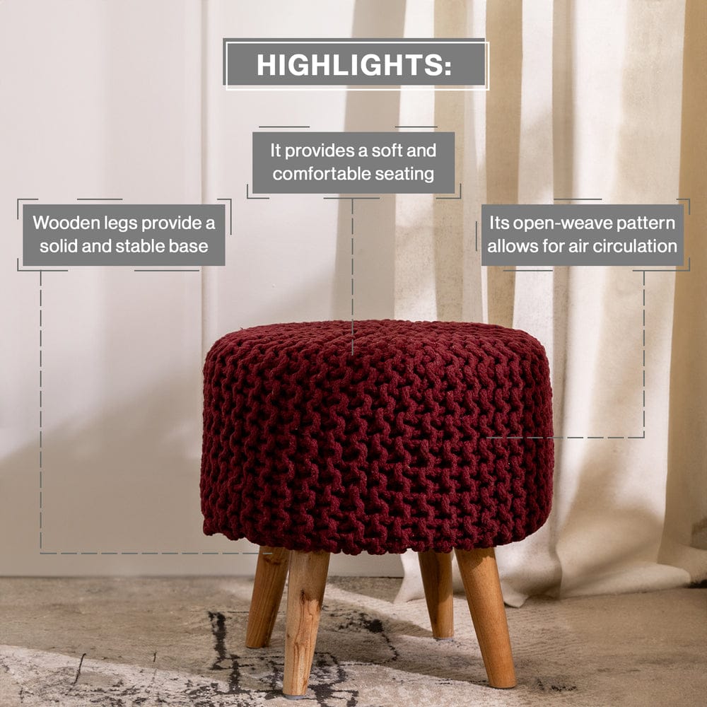 Maroon Dori Ottoman Stools for Living Room - Multiple Sizes