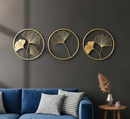 Nature's Radiance: Three-Piece Ginkgo Leaf Wall Sculpture