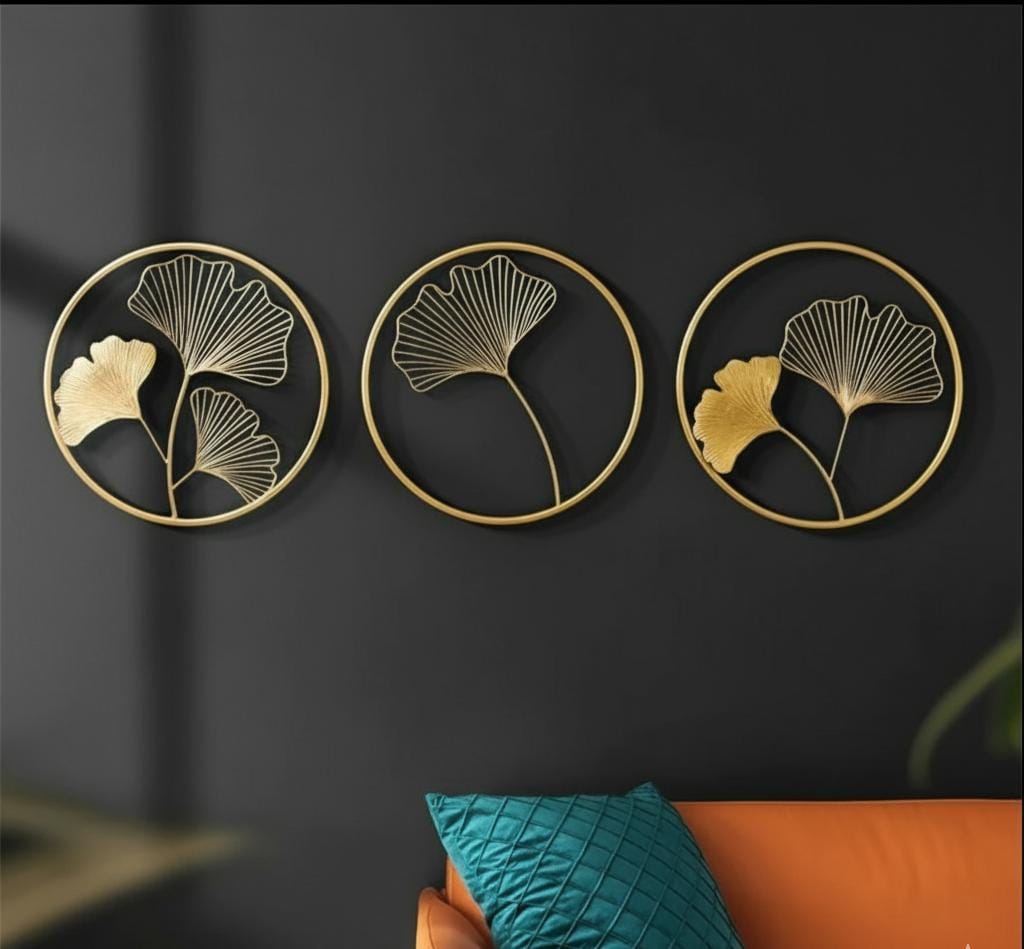 Nature's Radiance: Three-Piece Ginkgo Leaf Wall Sculpture