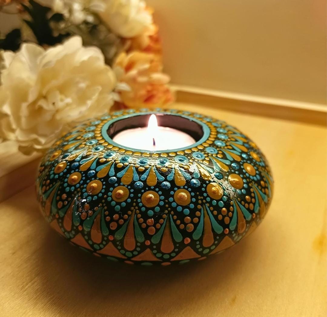 Handcrafted Mandala Art Festive Decor - Tealight Candle Holder & Diya - Multiple Options