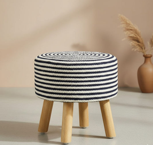 White & Black Cotton Ottoman , Decorative Stools - Multiple Sizes