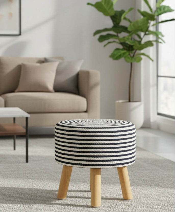 White & Black Cotton Ottoman , Decorative Stools - Multiple Sizes