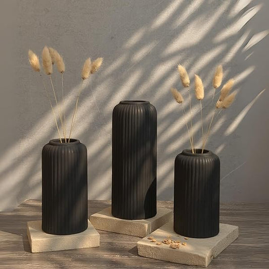 Modern Ceramic Flower Vase for Living Room - Set of 3 (Multiple Colors)