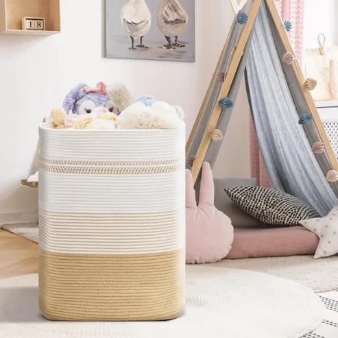 White & Beige Cotton Rope Storage Basket - 18 x 15 x 11 inch