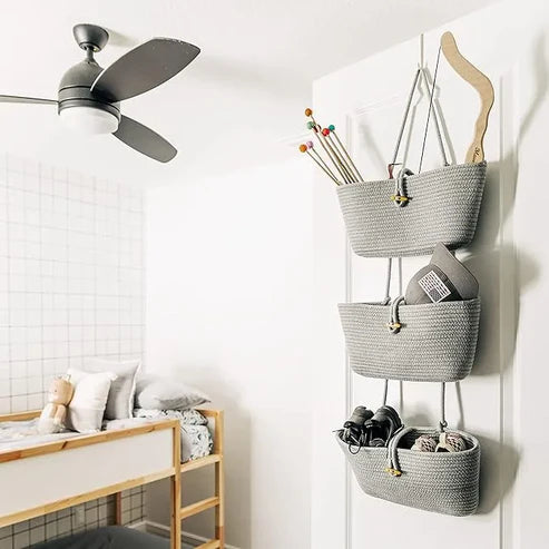 All-Purpose 3-Tier Cotton Wall Hanging Baskets - Gray
