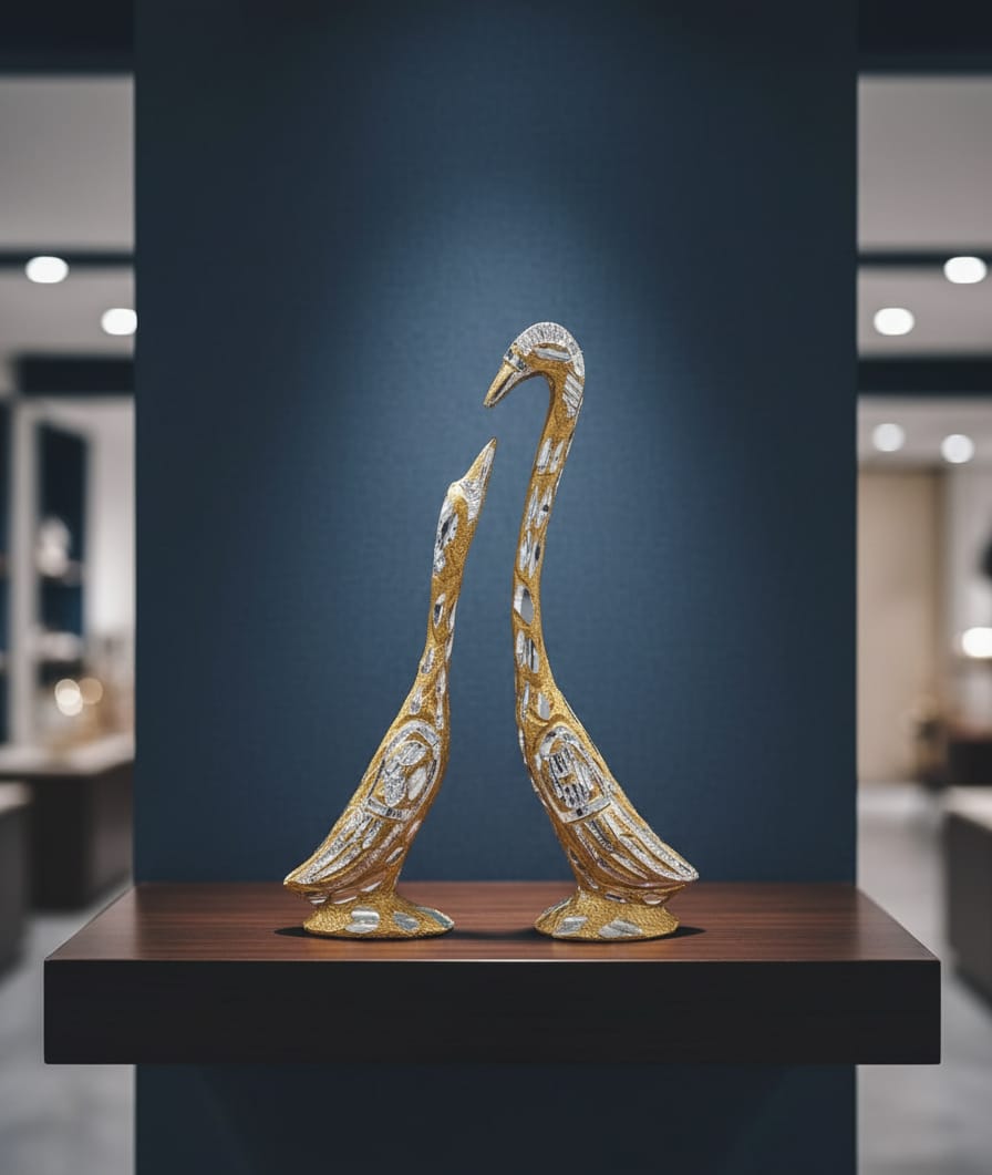 Golden Serenity: The Elegant Swan Pair Sculpture Showpiece/GIFT