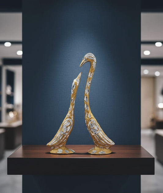 Golden Serenity: The Elegant Swan Pair Sculpture Showpiece/GIFT