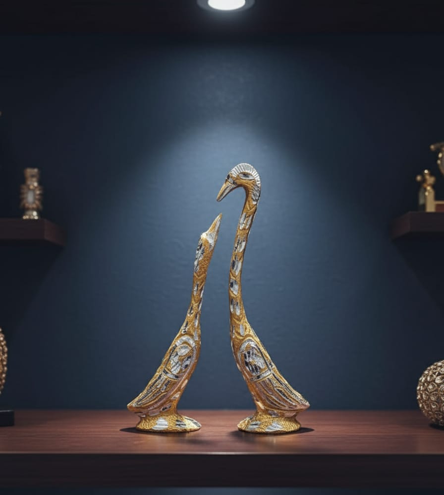 Golden Serenity: The Elegant Swan Pair Sculpture Showpiece/GIFT