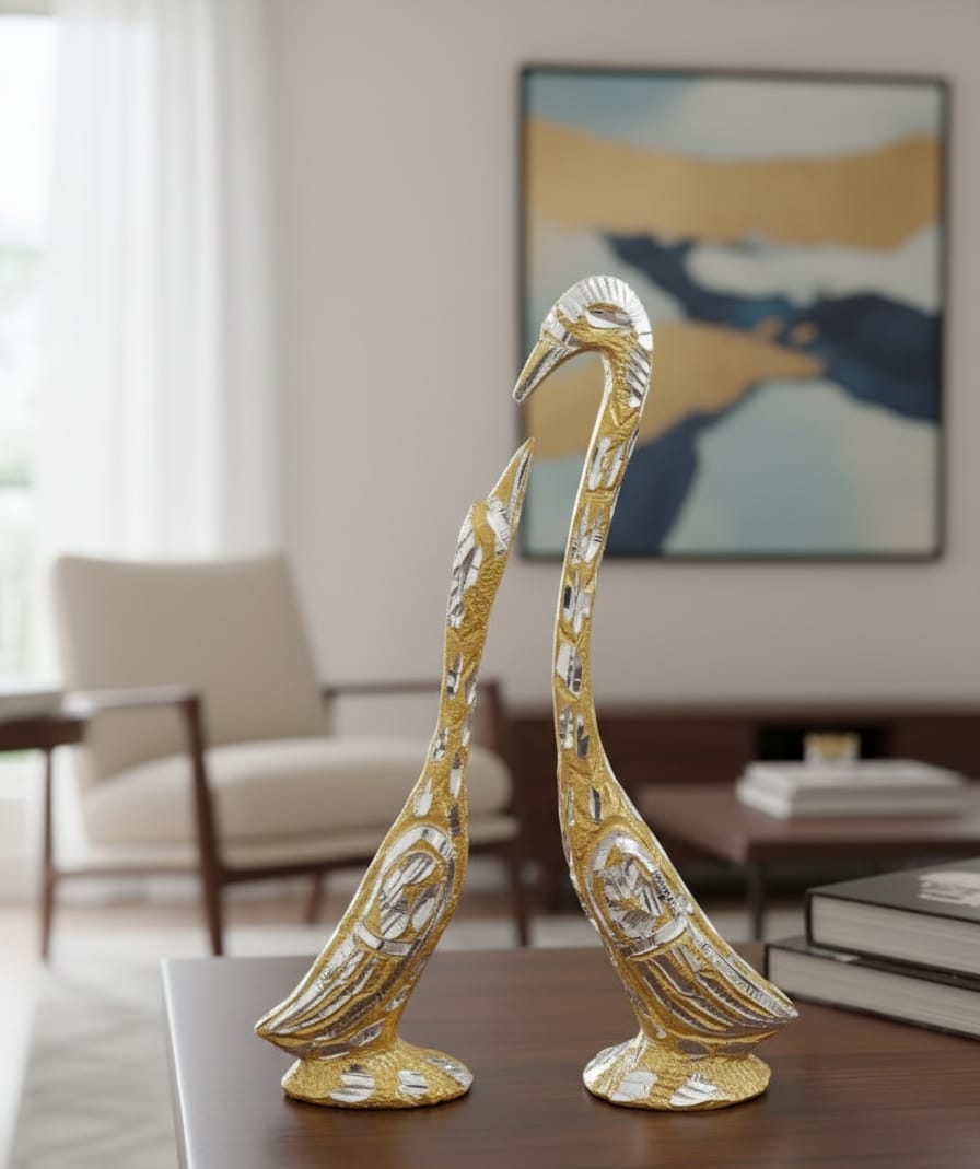 Golden Serenity: The Elegant Swan Pair Sculpture Showpiece/GIFT