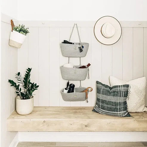 All-Purpose 3-Tier Cotton Wall Hanging Baskets - Gray