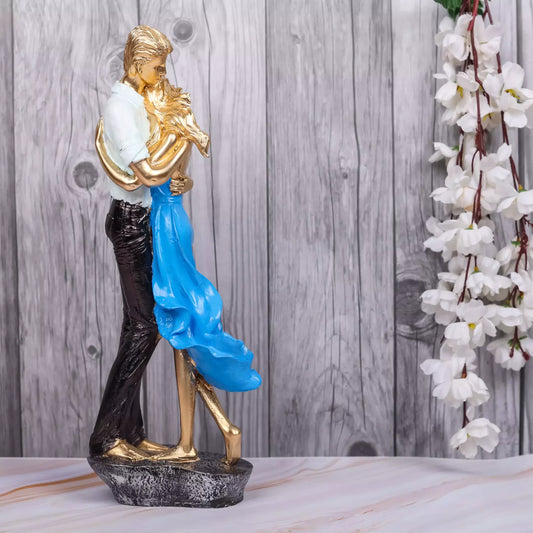Romantic Bliss:Girl in Blue Frock Couple Resin Statue