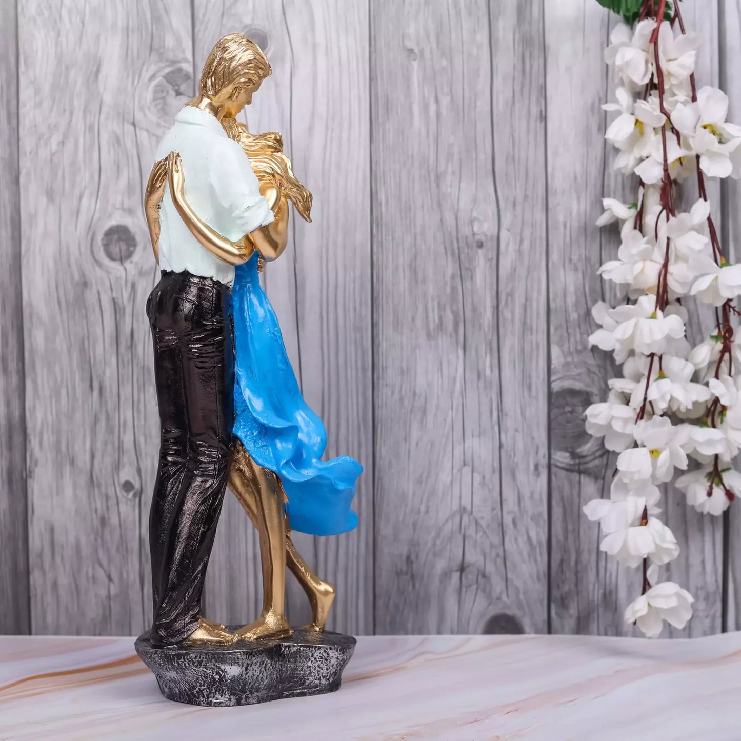 Romantic Bliss:Girl in Blue Frock Couple Resin Statue