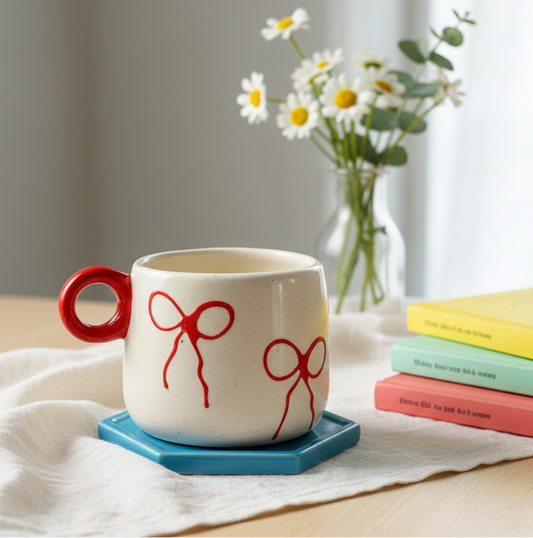 Bow Accent Ceramic Mug - Minimal Charm