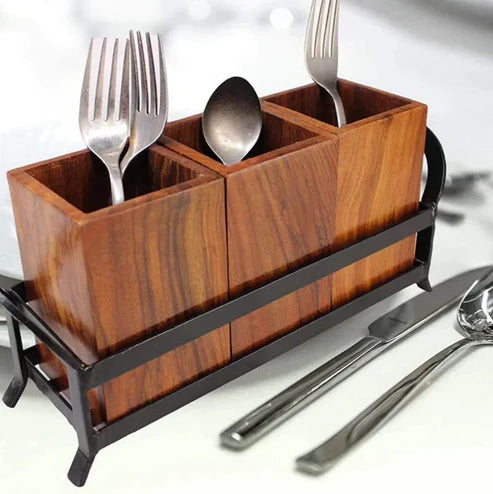 Rustic Wooden Cutlery Holder - 11 inch x 4.5 inch