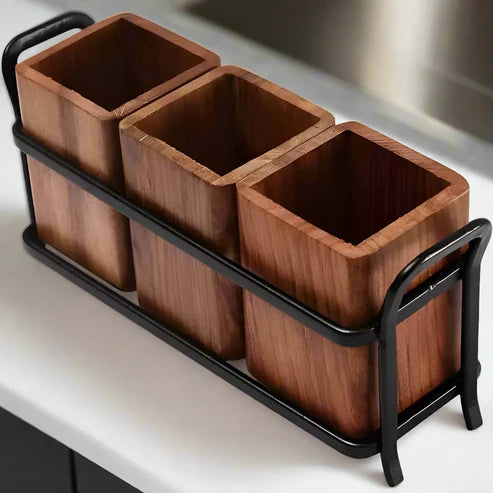 Rustic Wooden Cutlery Holder - 11 inch x 4.5 inch