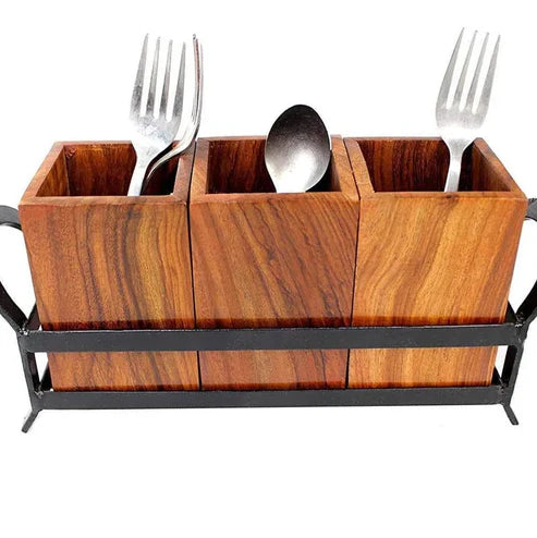 Rustic Wooden Cutlery Holder - 11 inch x 4.5 inch