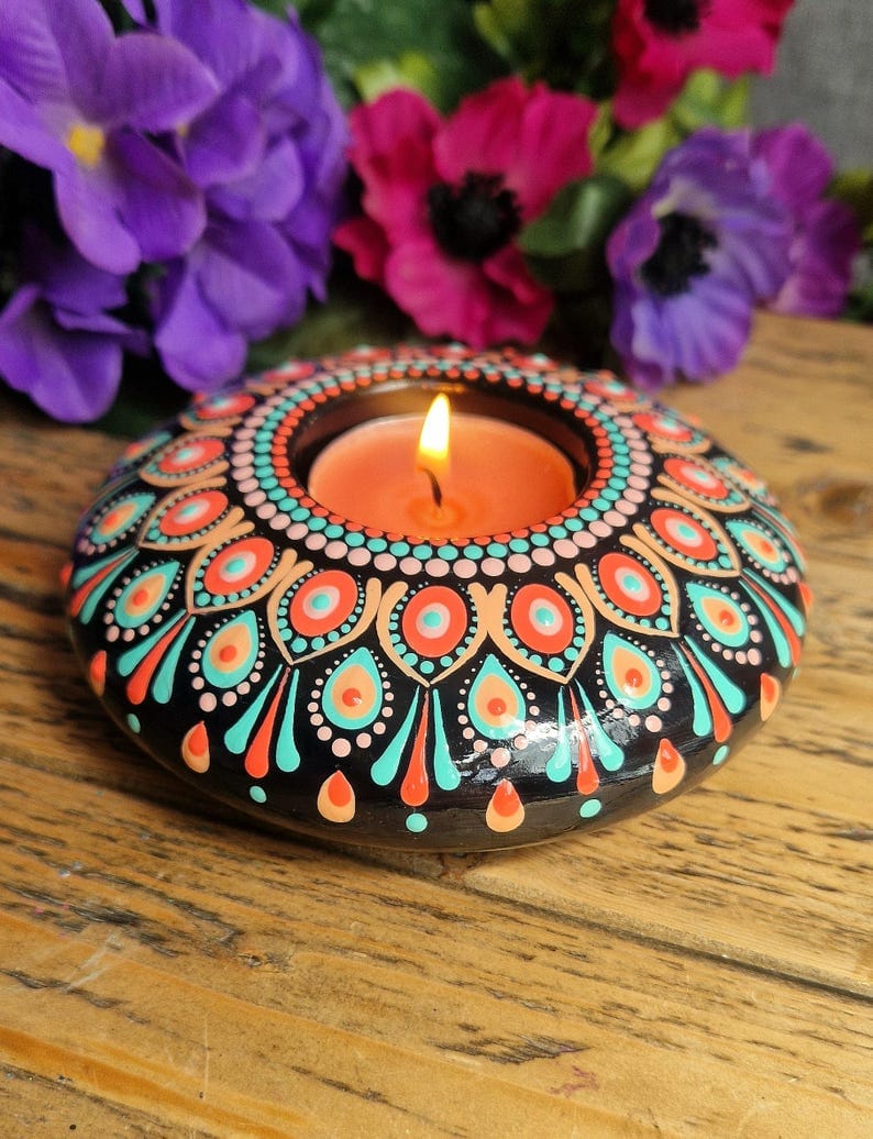 Handcrafted Mandala Art Festive Decor - Tealight Candle Holder & Diya - Multiple Options