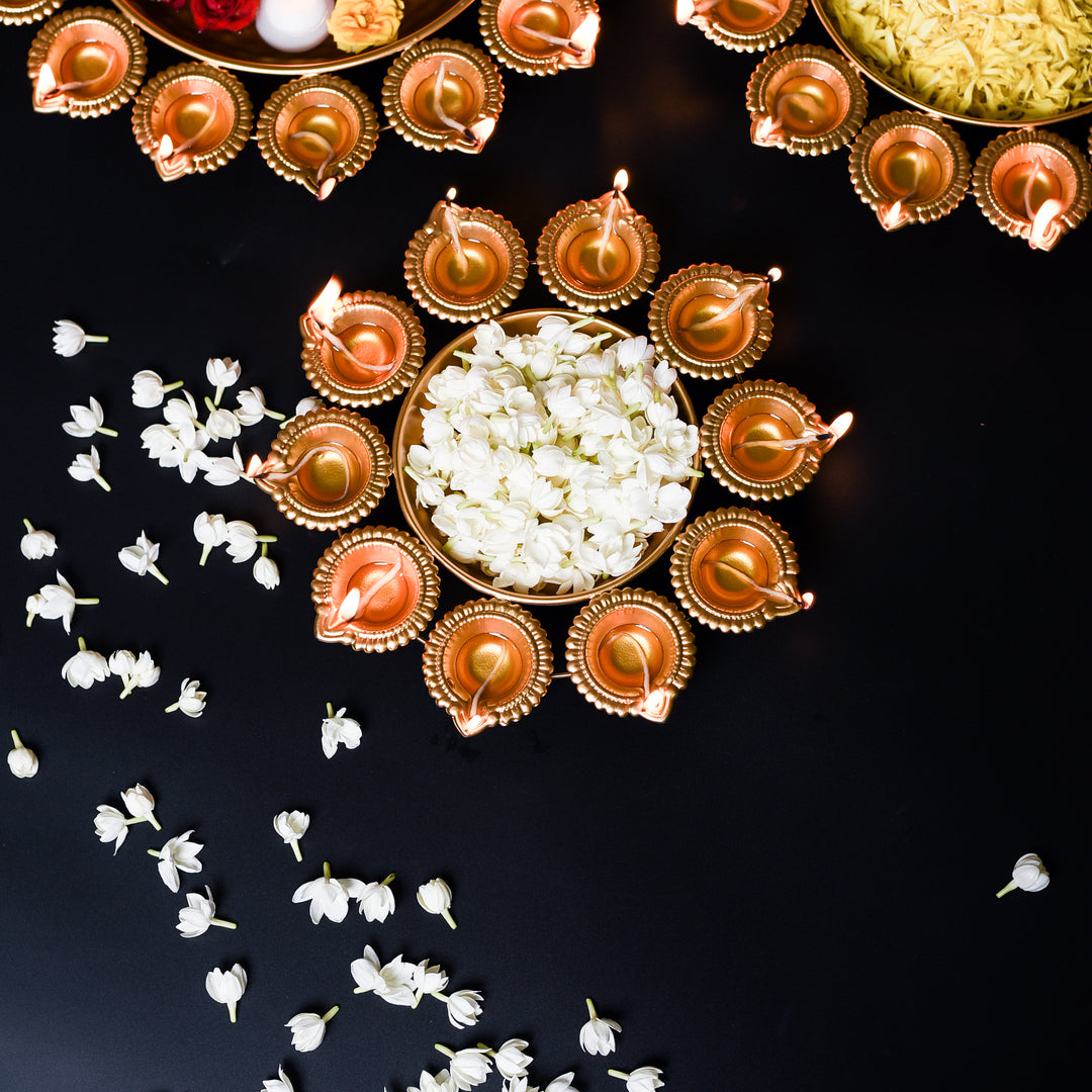 Diya Shaped Golden Urli Accents - Multiple Options