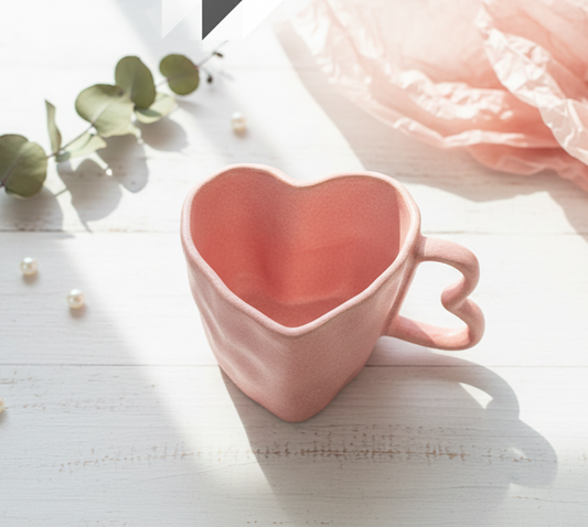 Pastel Pink Heart-Shaped Ceramic Mug