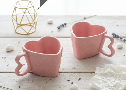 Pastel Pink Heart-Shaped Ceramic Mug