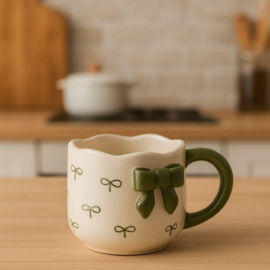 3D Green Bow Ceramic Mug - 250 ml