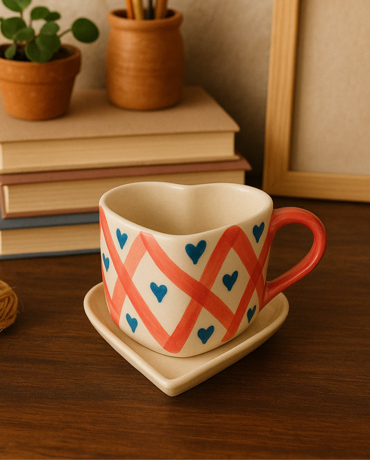 Heart Coffee Mug with Heart Saucer - 300ml