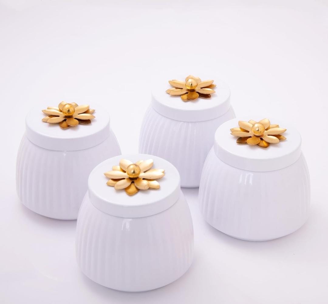 White Metal Dry Fruit Jar With Gold Lid