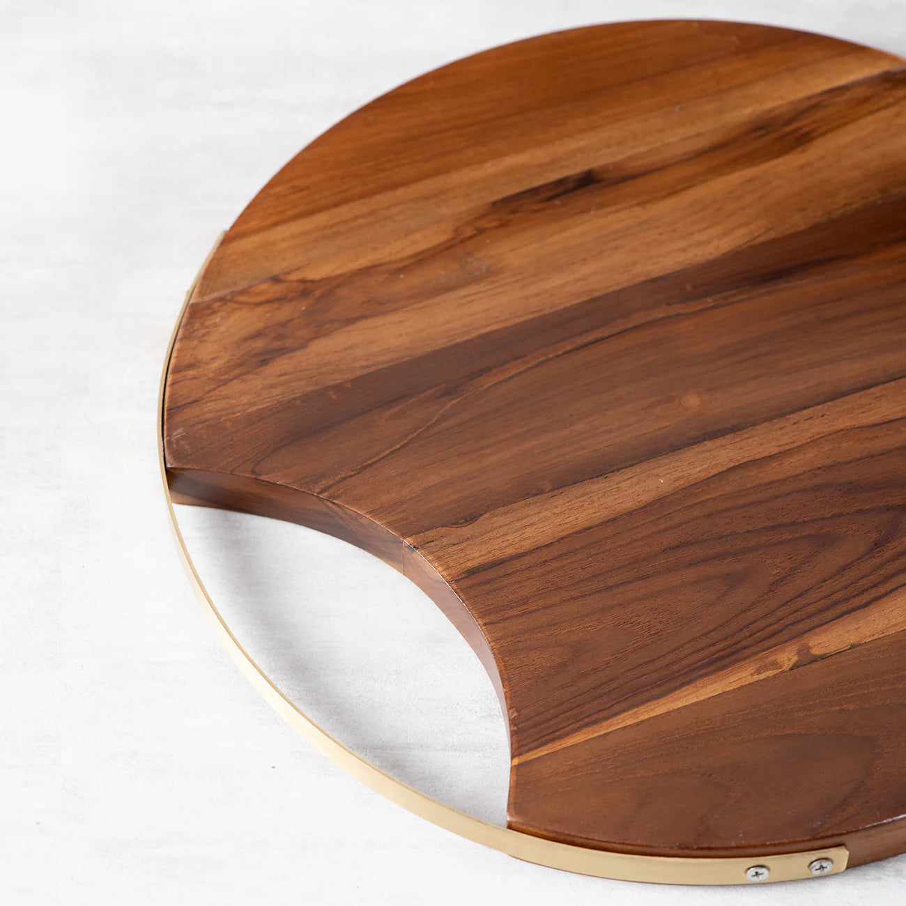 Inseparables Teak Wood Serving Platter Gold Handle