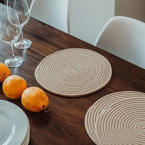 Beige Cotton Braided Placemats