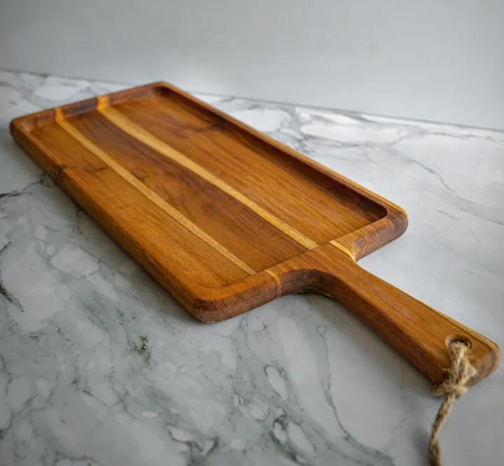 Wooden Serving Platter Teak Wood, Serving Board, Serving Tray with Handle.