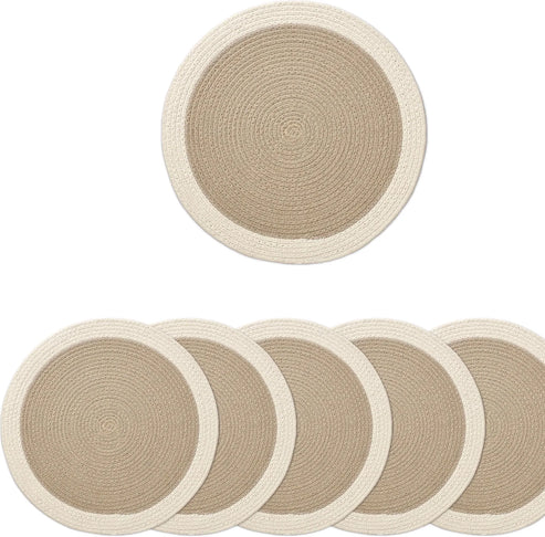 Beige with Off-White Border Chic Dual-Color Placemats