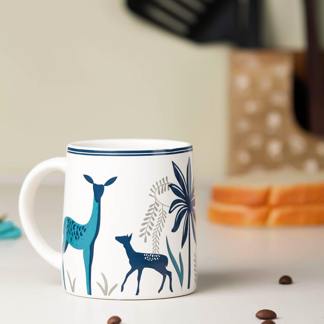 White & Blue Ceramic Deer Coffee & Tea Mug- 330 ml