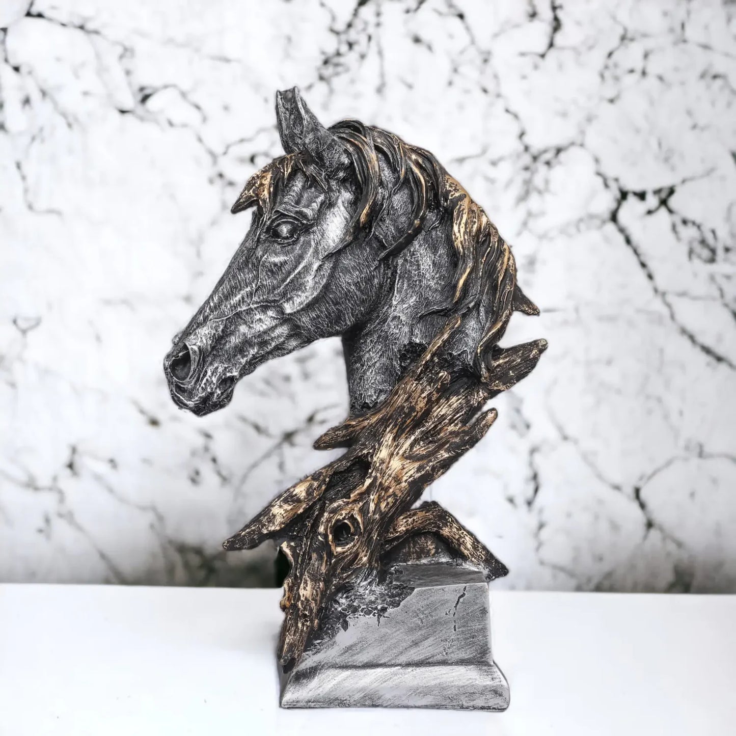 Silver Horse Head Resin Sculpture