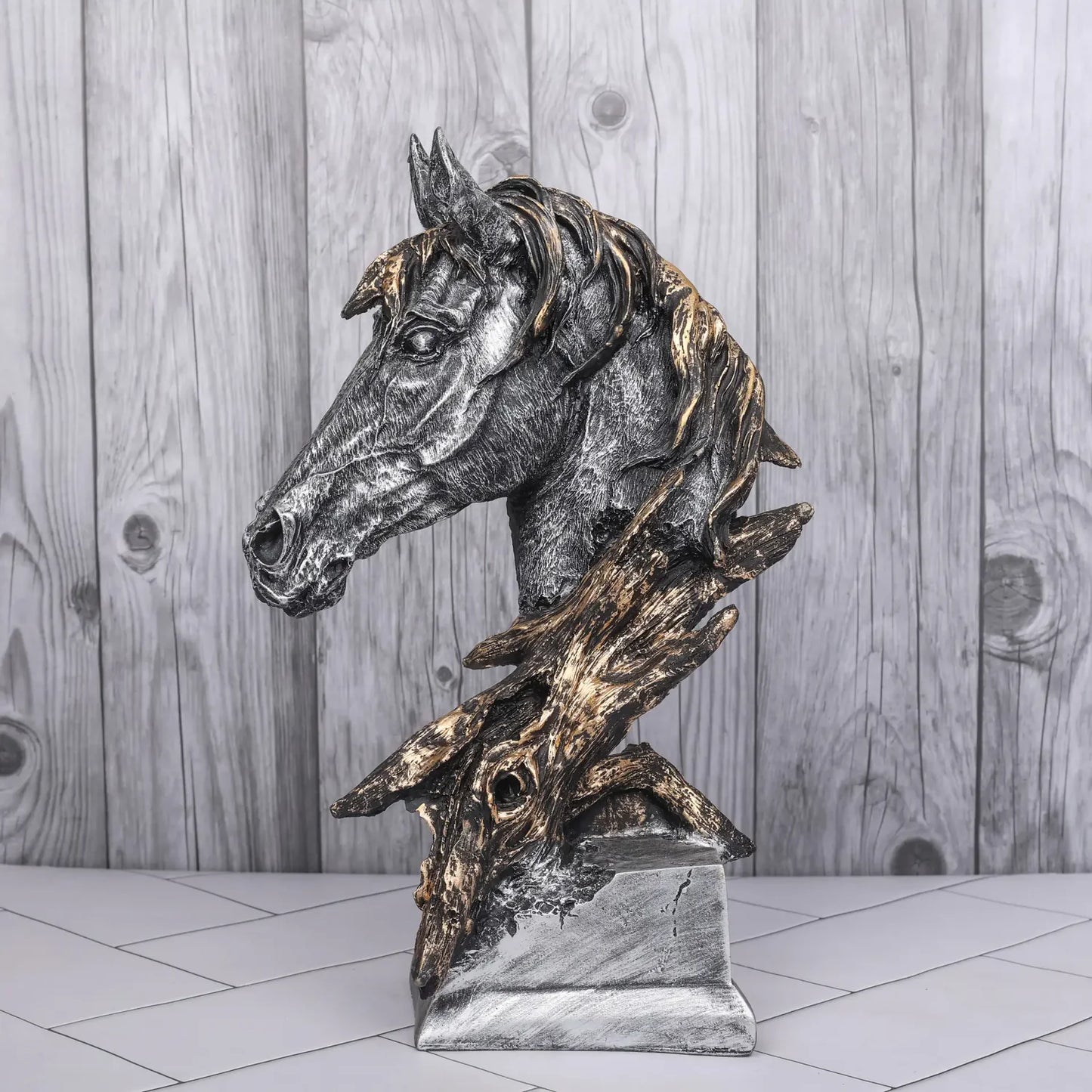 Silver Horse Head Resin Sculpture