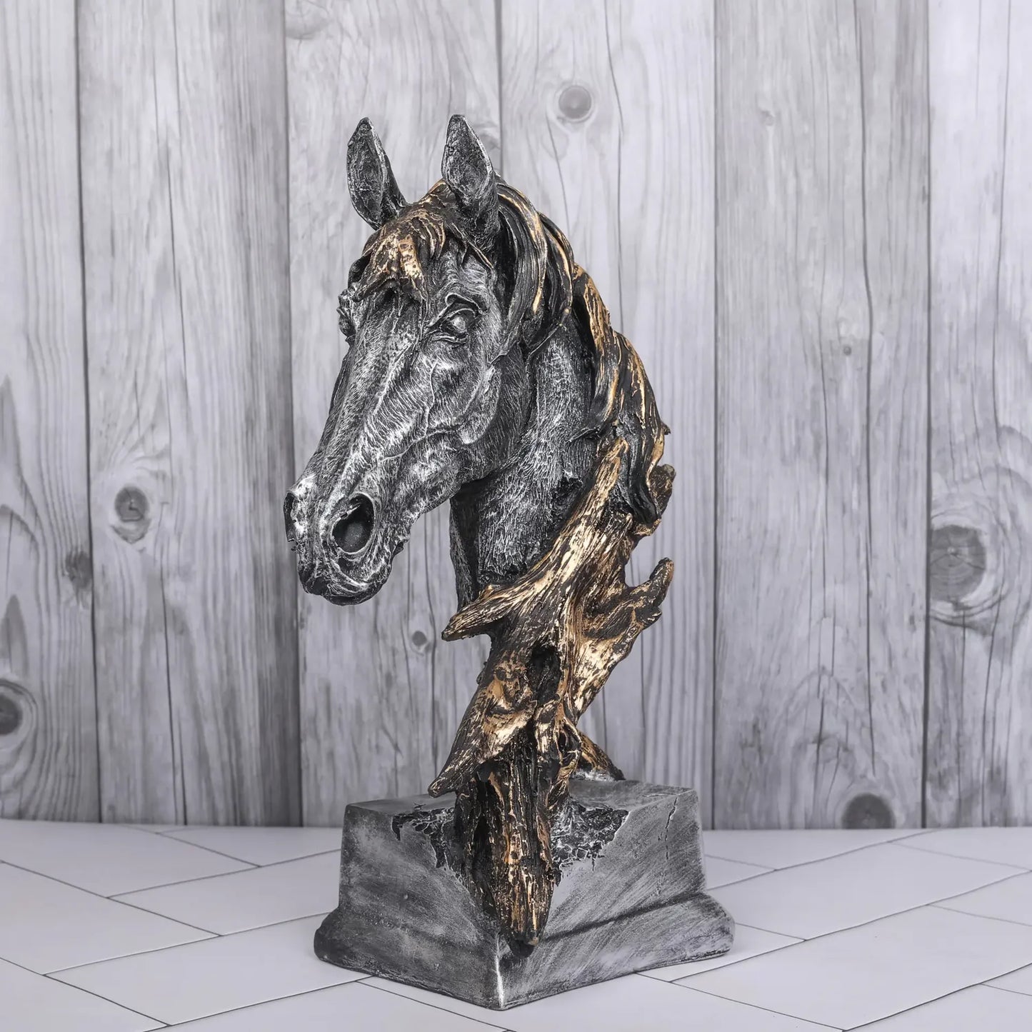 Silver Horse Head Resin Sculpture