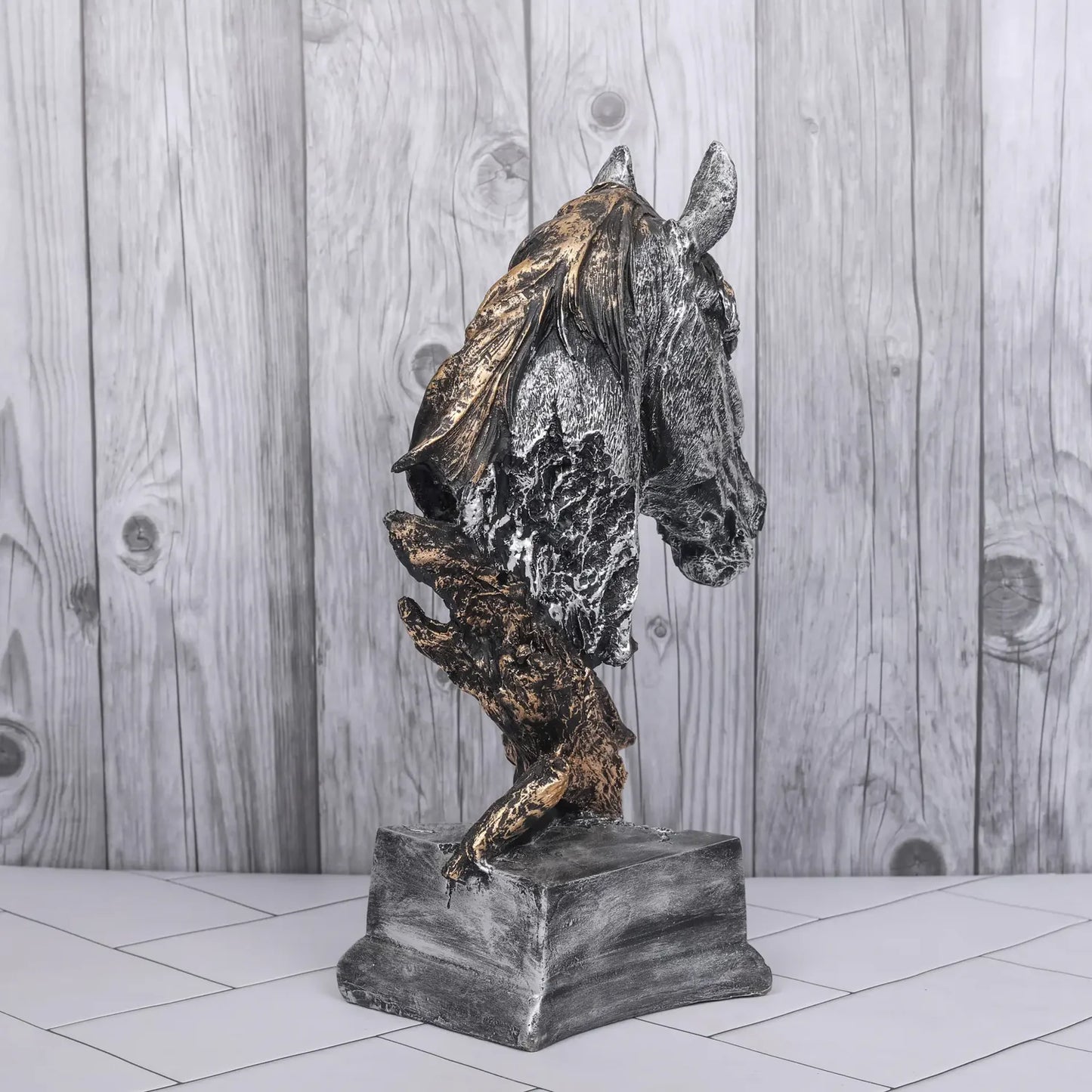 Silver Horse Head Resin Sculpture
