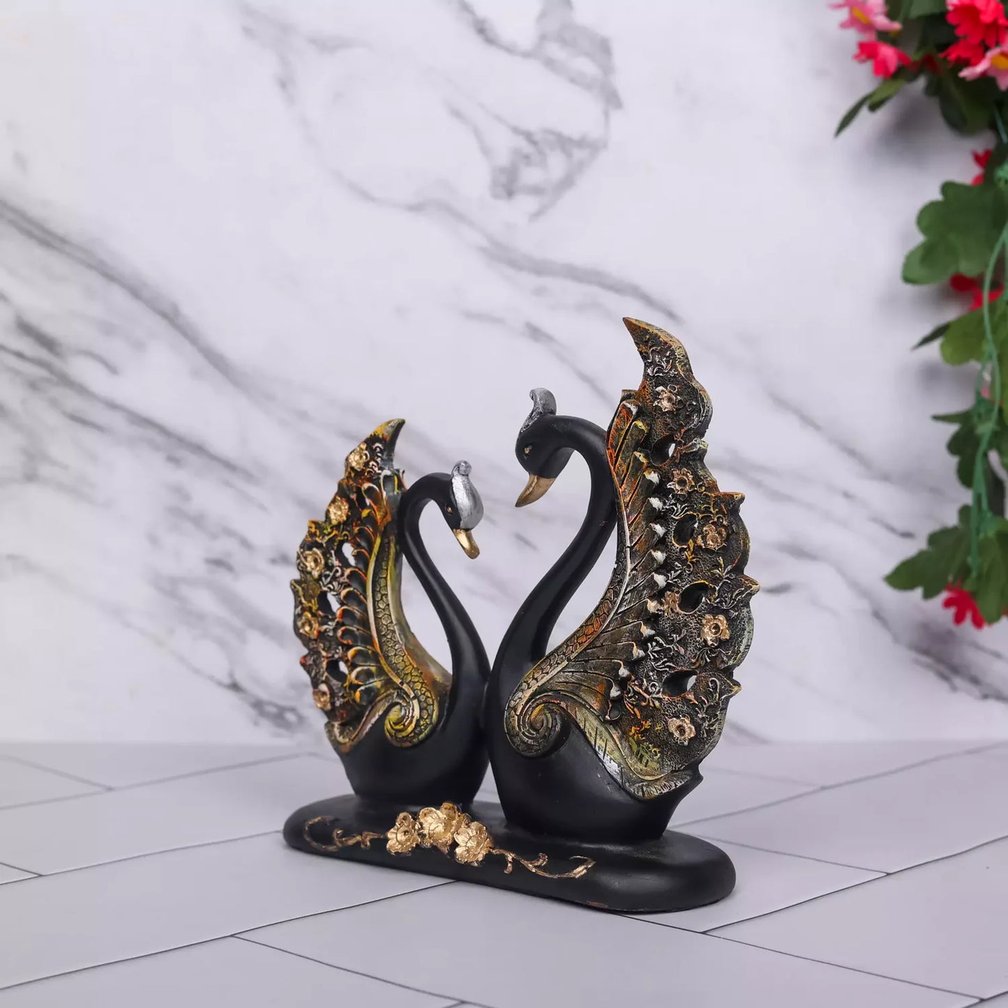 Handcrafted Swan Pair Sculpture