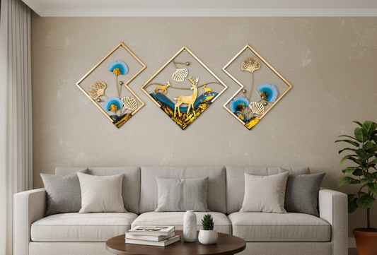 Ginkgo & Deer Serenity: 3D Nature-Inspired Wall Sculpture