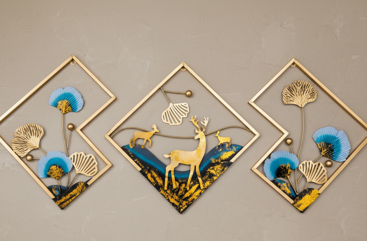 Ginkgo & Deer Serenity: 3D Nature-Inspired Wall Sculpture