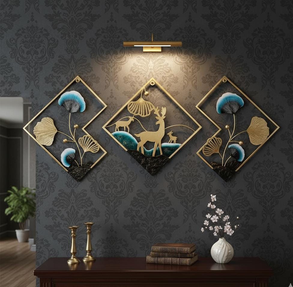 Ginkgo & Deer Serenity: 3D Nature-Inspired Wall Sculpture