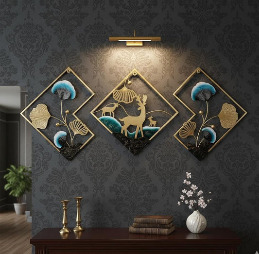 Ginkgo & Deer Serenity: 3D Nature-Inspired Wall Sculpture