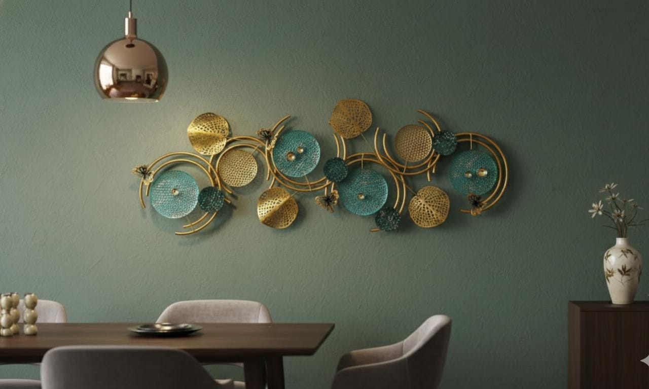 Teal and Gold Botanical Swirl Wall Decor